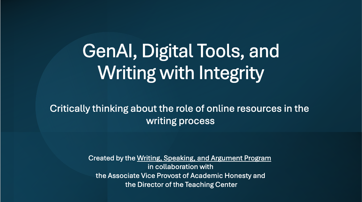 Title slide of Gen AI, Digital Tools, and Writing with Integrity